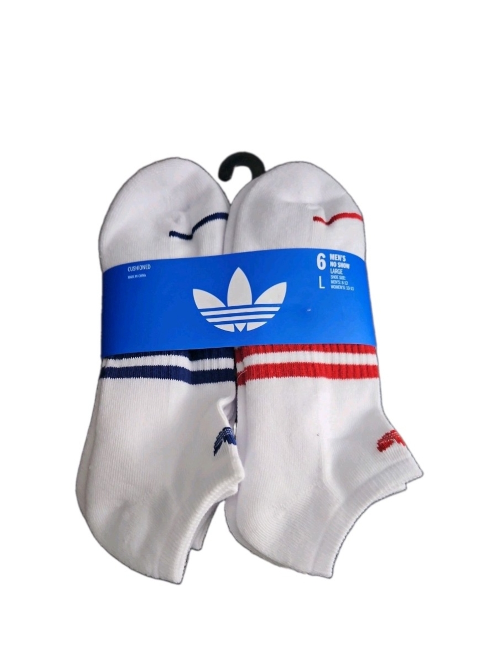 Adidas 6 pairs Men's Trefoil Cushioned No Show Socks, Size 8-12 Large White NWT